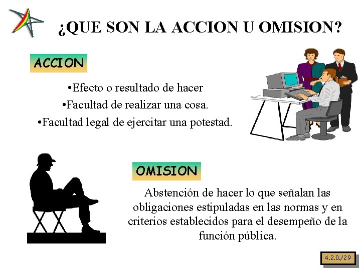 ¿QUE SON LA ACCION U OMISION? ACCION • Efecto o resultado de hacer •