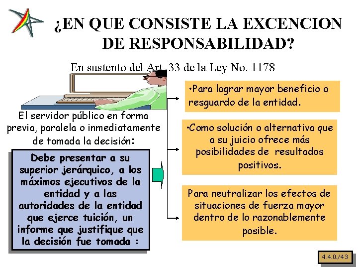 ¿EN QUE CONSISTE LA EXCENCION DE RESPONSABILIDAD? En sustento del Art. 33 de la