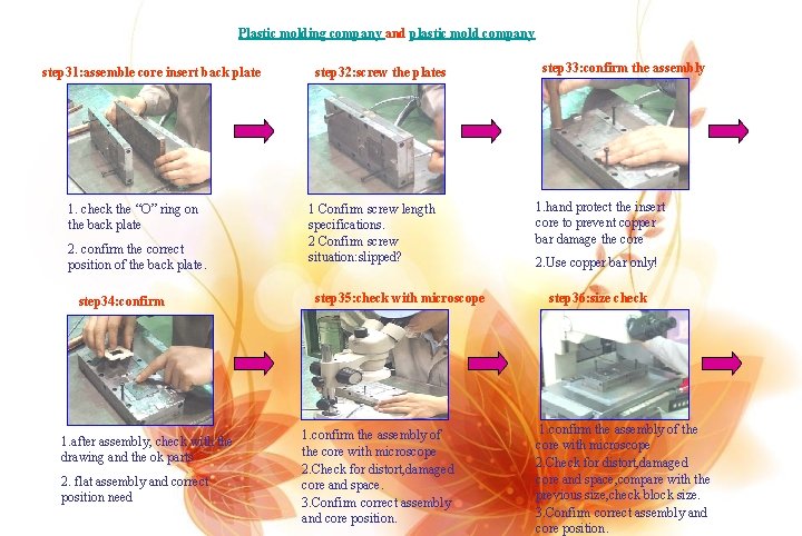 Plastic molding company and plastic mold company step 31: assemble core insert back plate
