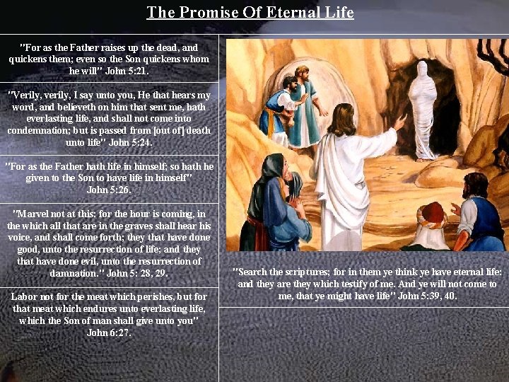 The Promise Of Eternal Life "For as the Father raises up the dead, and