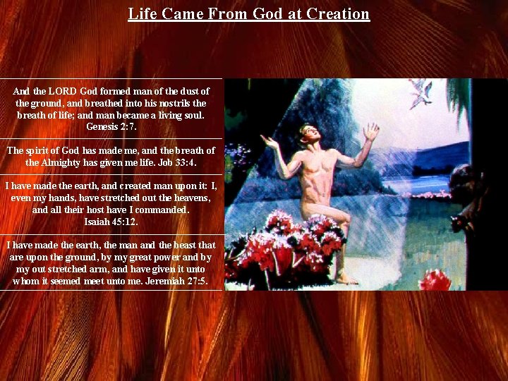 Life Came From God at Creation And the LORD God formed man of the