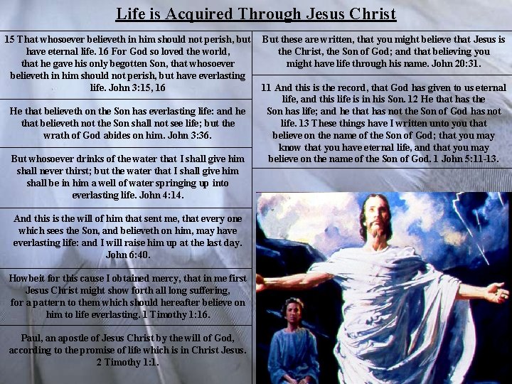 Life is Acquired Through Jesus Christ 15 That whosoever believeth in him should not