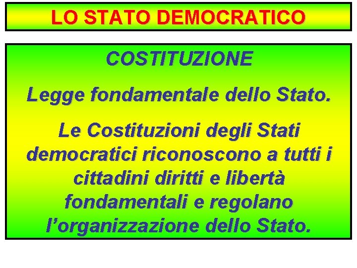 LO STATO DEMOCRATICO COSTITUZIONE Legge fondamentale dello Stato. Le Costituzioni degli Stati democratici riconoscono