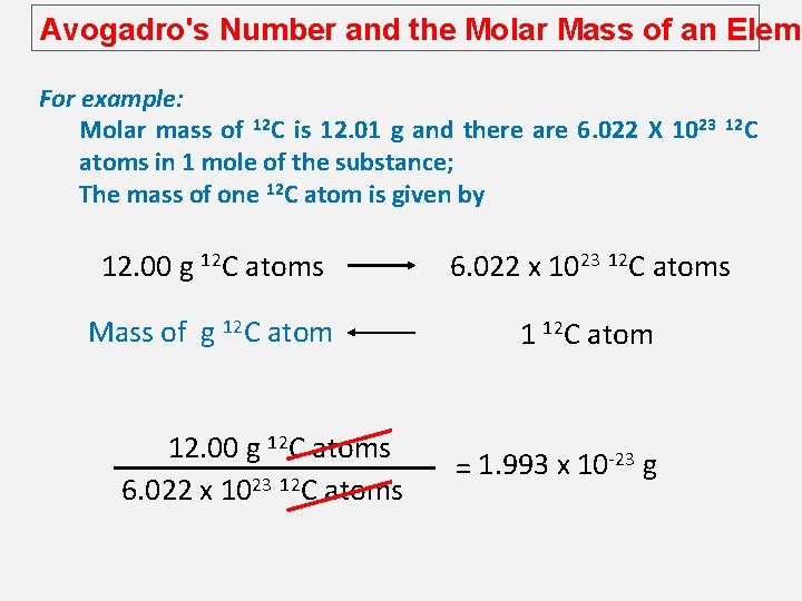 Avogadro's Number and the Molar Mass of an Eleme For example: Molar mass of