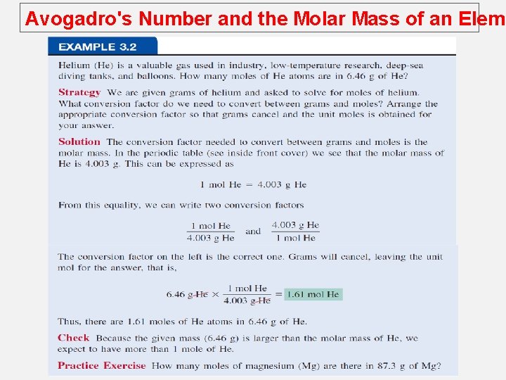 Avogadro's Number and the Molar Mass of an Eleme 