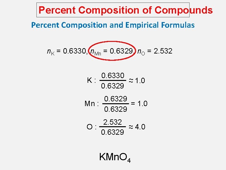 Percent Composition of Compounds Percent Composition and Empirical Formulas n. K = 0. 6330,