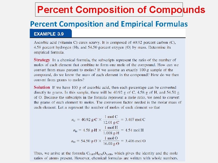 Percent Composition of Compounds Percent Composition and Empirical Formulas 