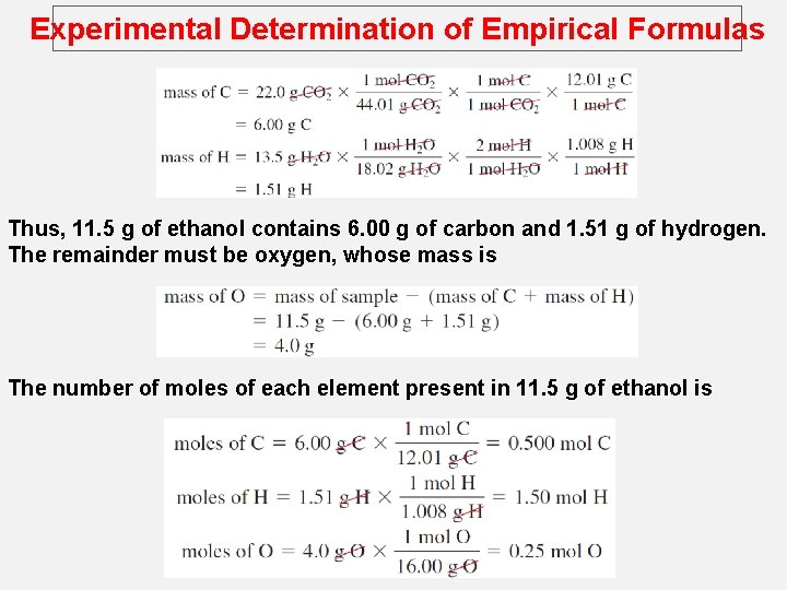 Experimental Determination of Empirical Formulas Thus, 11. 5 g of ethanol contains 6. 00