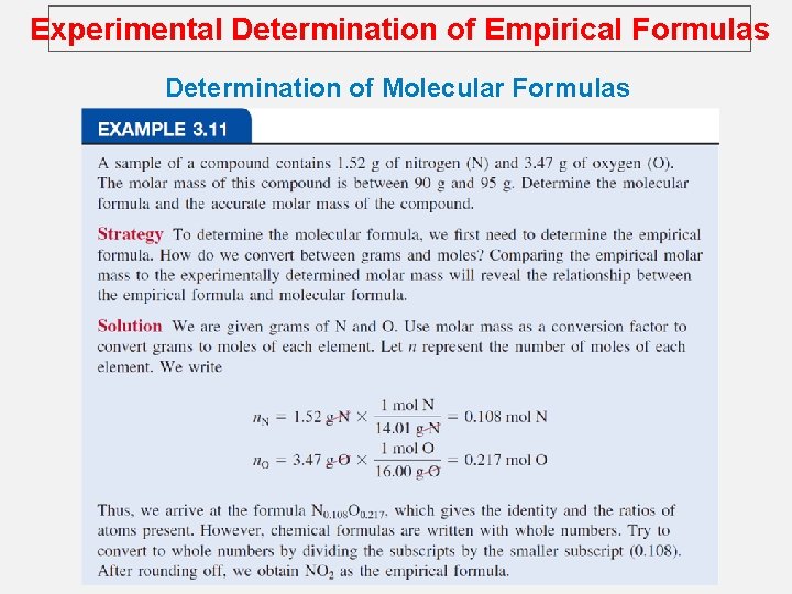 Experimental Determination of Empirical Formulas Determination of Molecular Formulas 