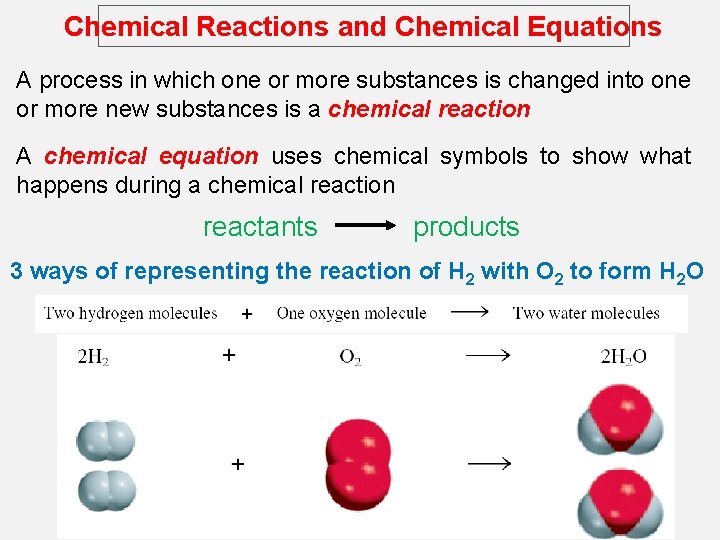 Chemical Reactions and Chemical Equations A process in which one or more substances is