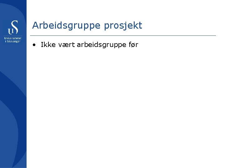 Arbeidsgruppe prosjekt • Ikke vært arbeidsgruppe før 