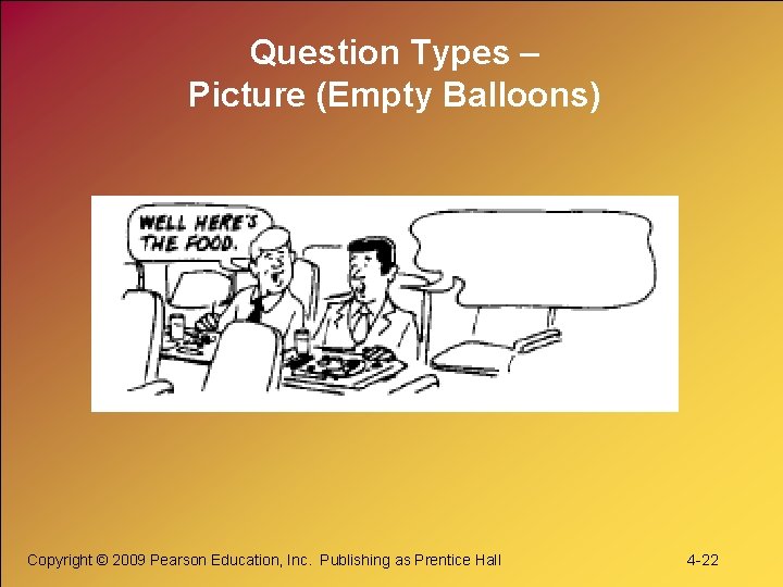 Question Types – Picture (Empty Balloons) Copyright © 2009 Pearson Education, Inc. Publishing as