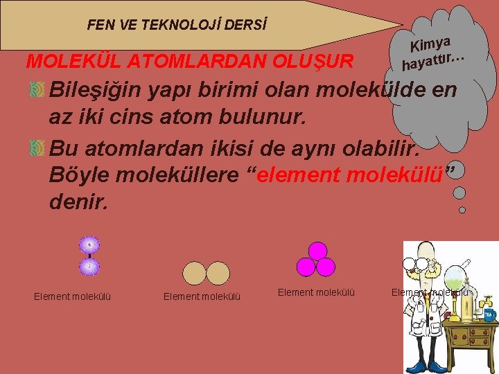 FEN VE TEKNOLOJİ DERSİ MOLEKÜL ATOMLARDAN OLUŞUR Kimya ır… hayatt Bileşiğin yapı birimi olan