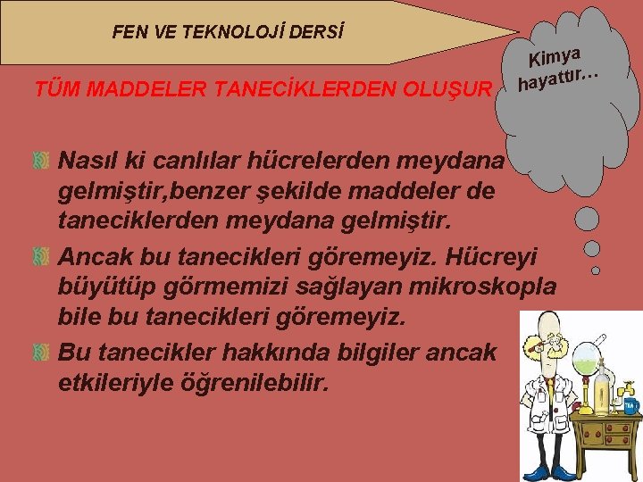 FEN VE TEKNOLOJİ DERSİ TÜM MADDELER TANECİKLERDEN OLUŞUR Kimya ır… hayatt Nasıl ki canlılar