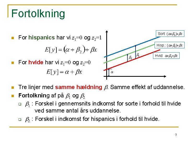 Fortolkning n Sort: (a+b 1)+bx For hispanics har vi z 1=0 og z 2=1