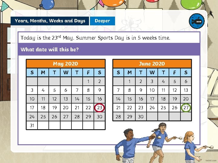 Years, Months, Weeks and Days Deeper Today is the 23 rd May. Summer Sports