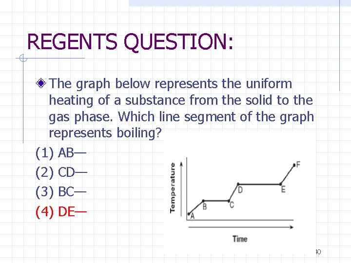 REGENTS QUESTION: The graph below represents the uniform heating of a substance from the