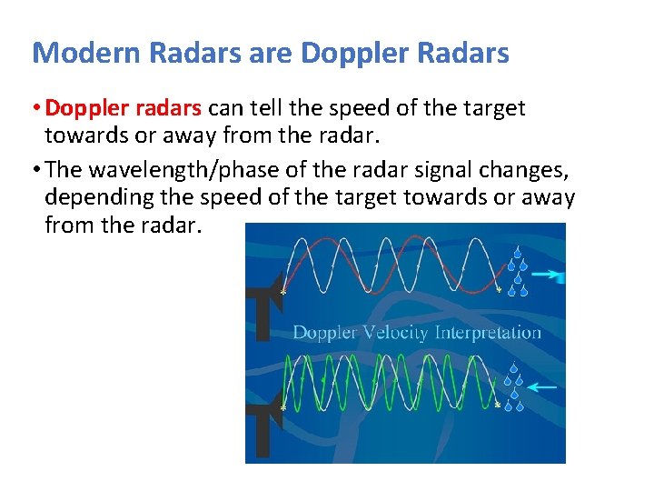 Modern Radars are Doppler Radars • Doppler radars can tell the speed of the