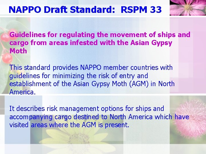 NAPPO Draft Standard: RSPM 33 Guidelines for regulating the movement of ships and cargo