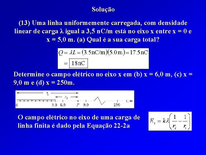 Solução (13) Uma linha uniformemente carregada, com densidade linear de carga λ igual a