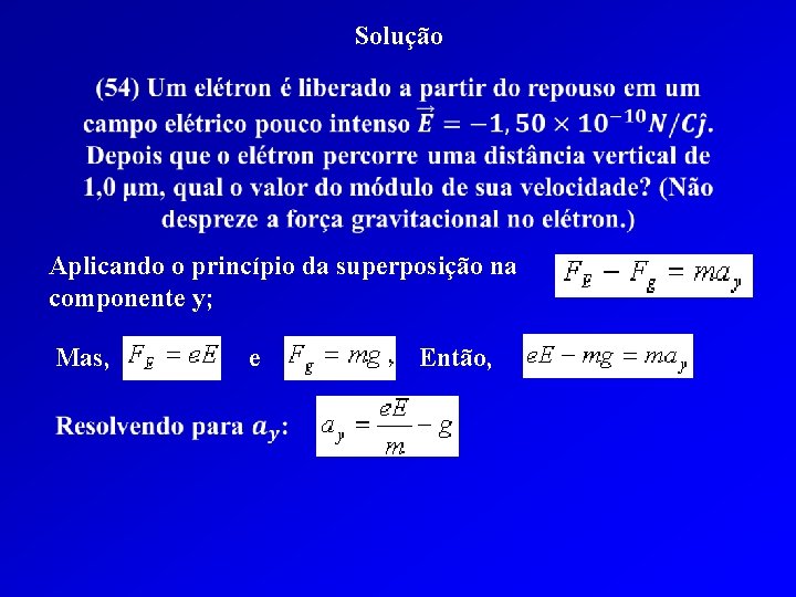 Solução Aplicando o princípio da superposição na componente y; Mas, e Então, 