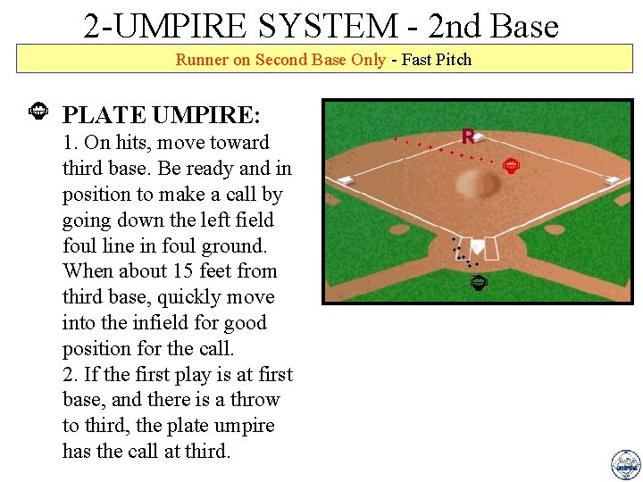 2 -UMPIRE SYSTEM - 2 nd Base Runner on Second Base Only - Fast