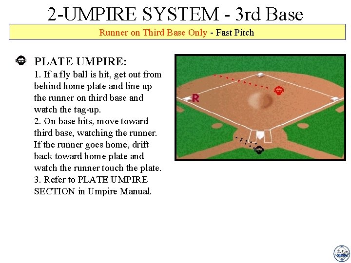 2 -UMPIRE SYSTEM - 3 rd Base Runner on Third Base Only - Fast