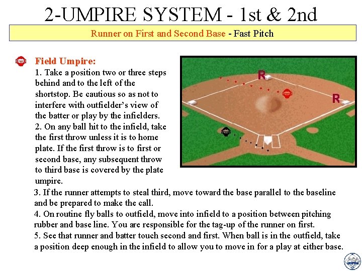 2 -UMPIRE SYSTEM - 1 st & 2 nd Runner on First and Second