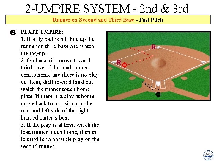 2 -UMPIRE SYSTEM - 2 nd & 3 rd Runner on Second and Third