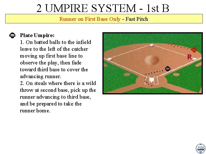 2 UMPIRE SYSTEM - 1 st B Runner on First Base Only - Fast