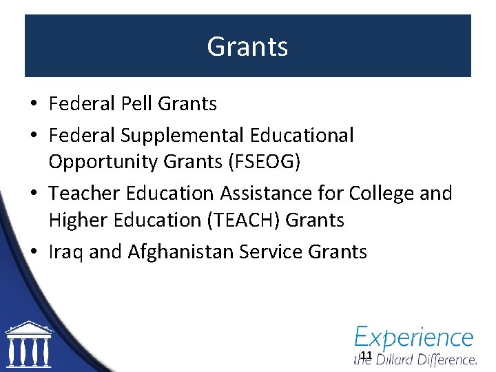 Grants • Federal Pell Grants • Federal Supplemental Educational Opportunity Grants (FSEOG) • Teacher