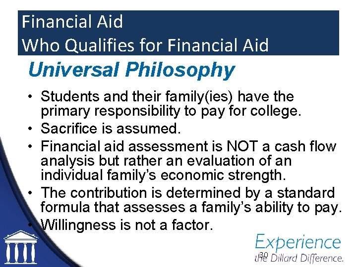 Financial Aid Who Qualifies for Financial Aid Universal Philosophy • Students and their family(ies)