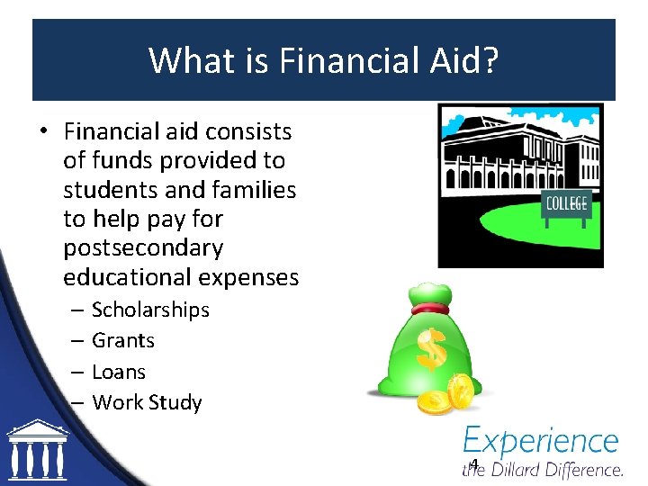 What is Financial Aid? • Financial aid consists of funds provided to students and