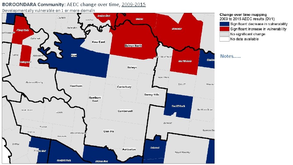 BOROONDARA Community: AEDC change over time, 2009 -2015 Developmentally vulnerable on 1 or more