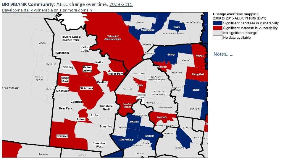 BRIMBANK Community: AEDC change over time, 2009 -2015 Developmentally vulnerable on 1 or more