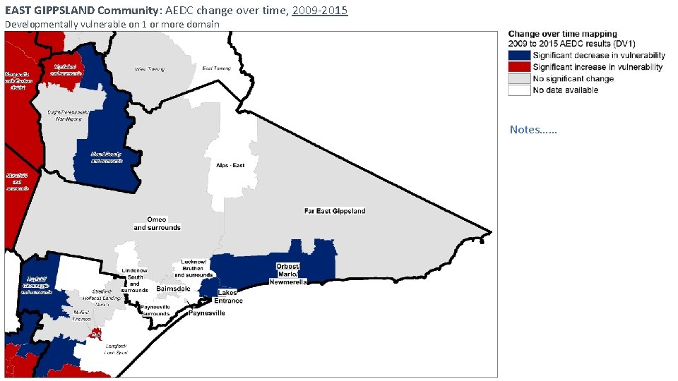 EAST GIPPSLAND Community: AEDC change over time, 2009 -2015 Developmentally vulnerable on 1 or