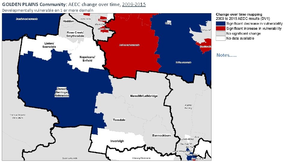 GOLDEN PLAINS Community: AEDC change over time, 2009 -2015 Developmentally vulnerable on 1 or