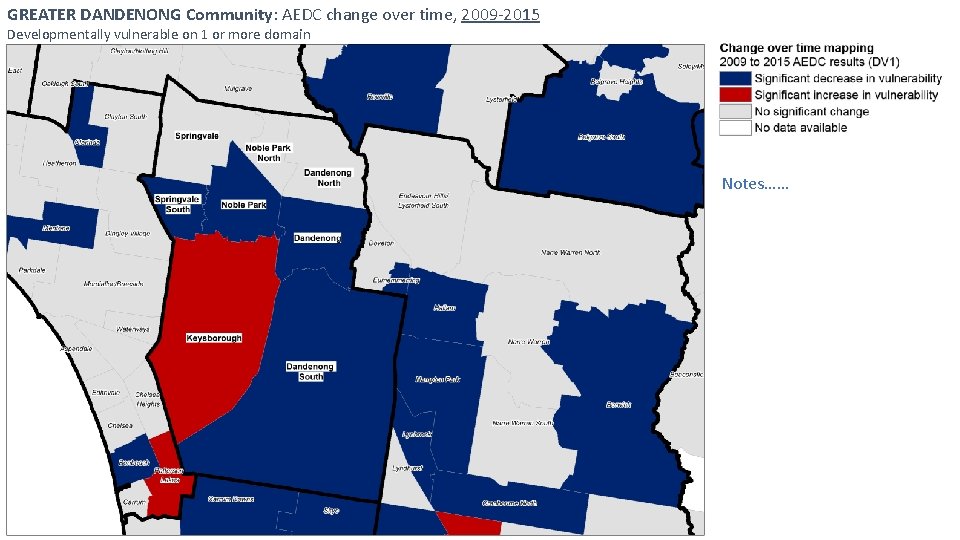 GREATER DANDENONG Community: AEDC change over time, 2009 -2015 Developmentally vulnerable on 1 or