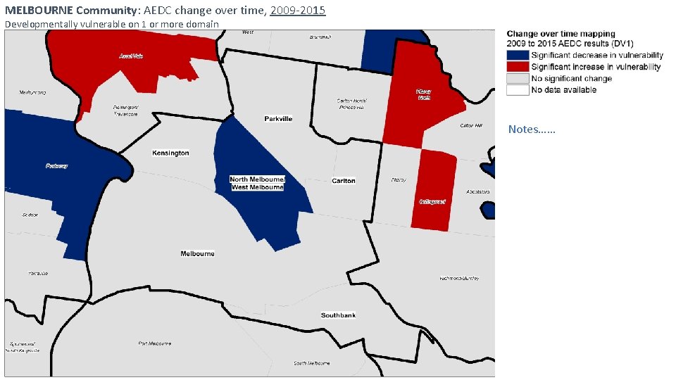 MELBOURNE Community: AEDC change over time, 2009 -2015 Developmentally vulnerable on 1 or more