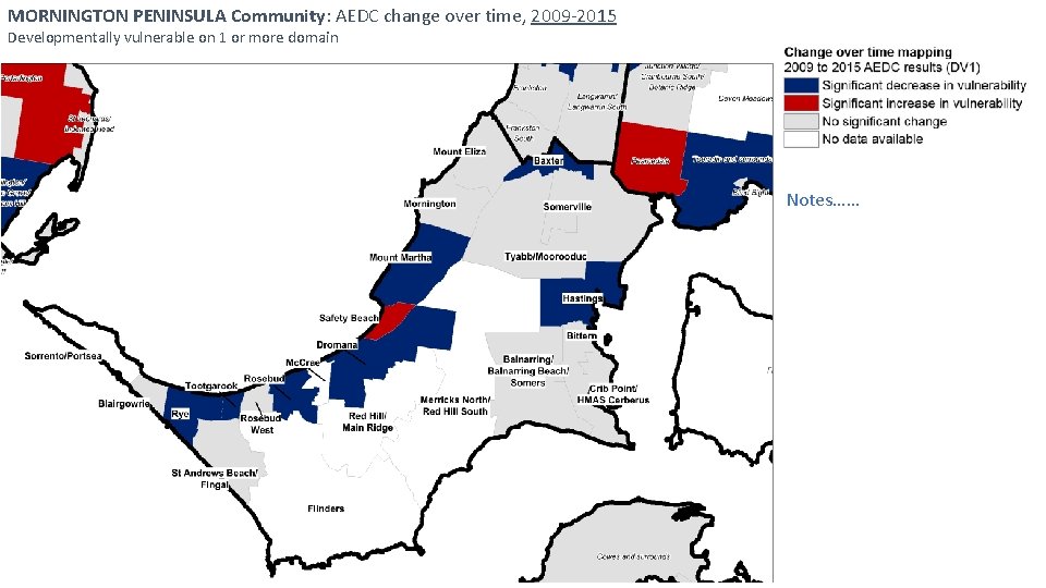 MORNINGTON PENINSULA Community: AEDC change over time, 2009 -2015 Developmentally vulnerable on 1 or