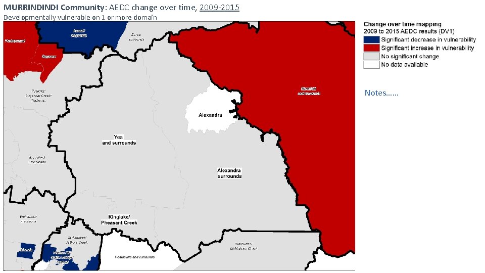 MURRINDINDI Community: AEDC change over time, 2009 -2015 Developmentally vulnerable on 1 or more