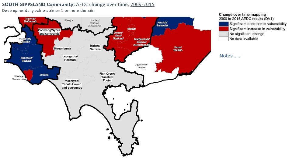 SOUTH GIPPSLAND Community: AEDC change over time, 2009 -2015 Developmentally vulnerable on 1 or