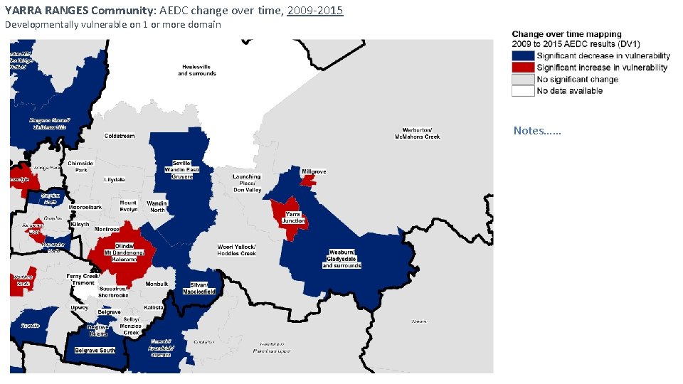 YARRA RANGES Community: AEDC change over time, 2009 -2015 Developmentally vulnerable on 1 or