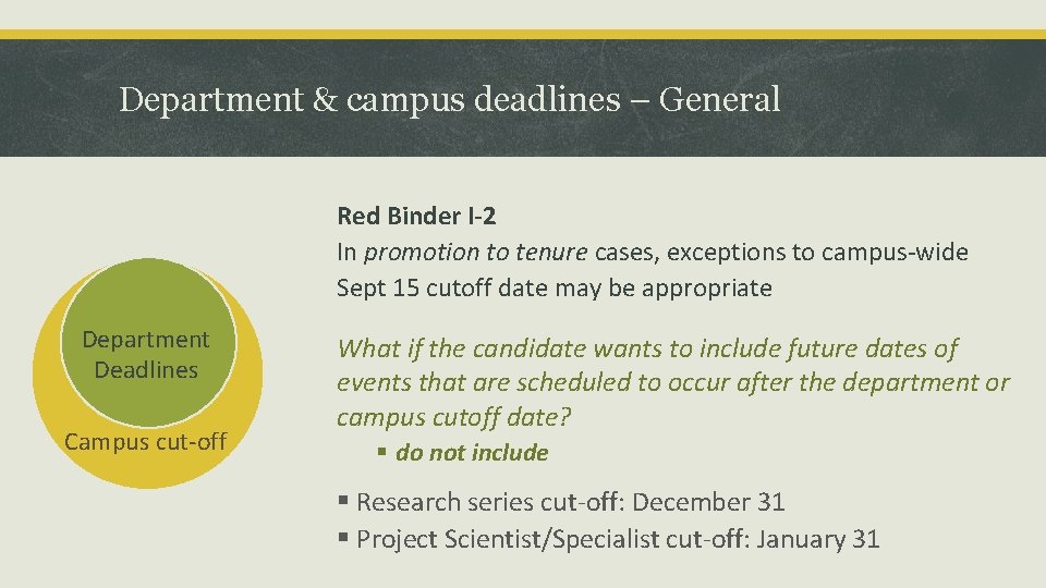 Department & campus deadlines – General Red Binder I-2 In promotion to tenure cases, Department & campus deadlines – General Red Binder I-2 In promotion to tenure cases,