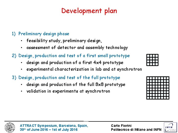 Development plan 1) Preliminary design phase • feasibility study, preliminary design, • assessment of
