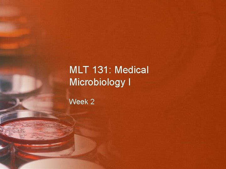 MLT 131: Medical Microbiology I Week 2 