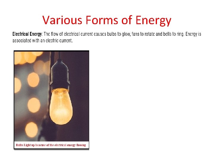Various Forms of Energy 