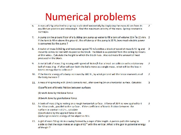 Numerical problems 