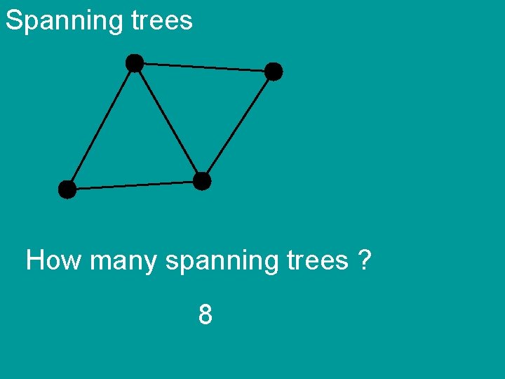 Spanning trees How many spanning trees ? 8 