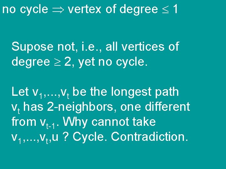 no cycle vertex of degree 1 Supose not, i. e. , all vertices of
